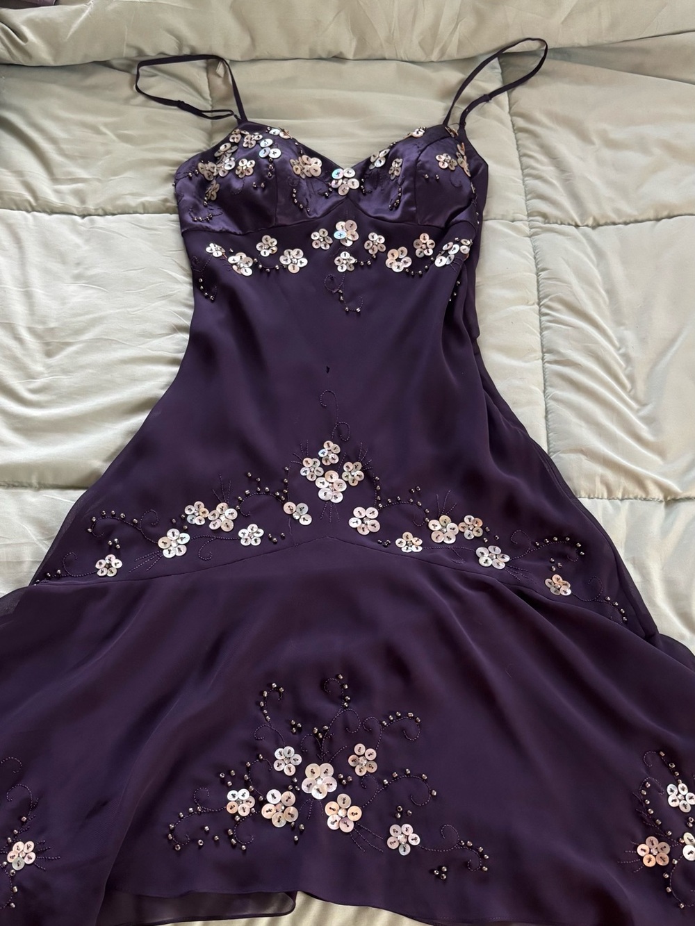 Vintage Y2K Purple Floral Beaded Dress